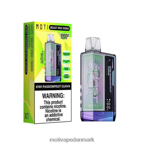 MOTI Beast Pro engangsdamp (5%, 10000 pust) kiwi passionsfrugt guava NXFN46 MOTI Vape Review