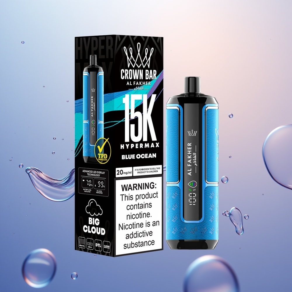 Al Fakher Crown Bar 15K Hypermax Blå Hav Bærbar 22ml Type-C