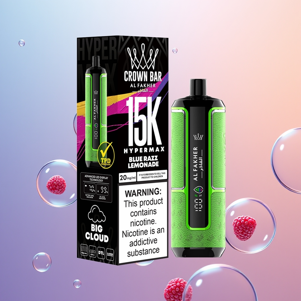 Al Fakher Crown Bar 15K Hypermax Blå Hindbær Citronvand med 22ml og 600mAh