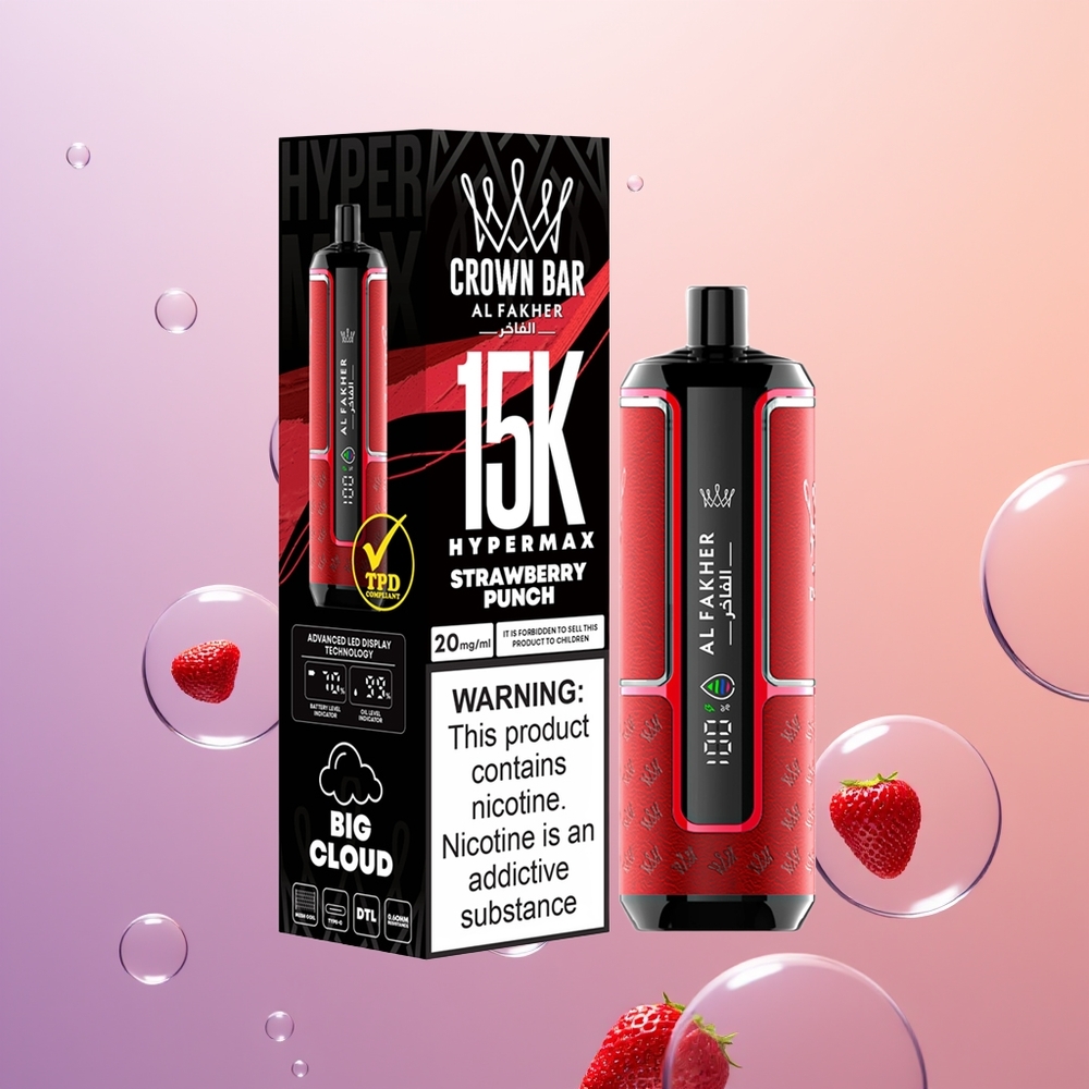Al Fakher Crown Bar 15K Hypermax Jordbær Punch Kompakt Type-C