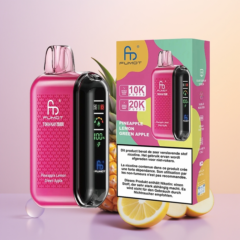 Fumot Tornado 20000 Ananas Citron Grøn Æble Dual Mesh Coil Smart Display