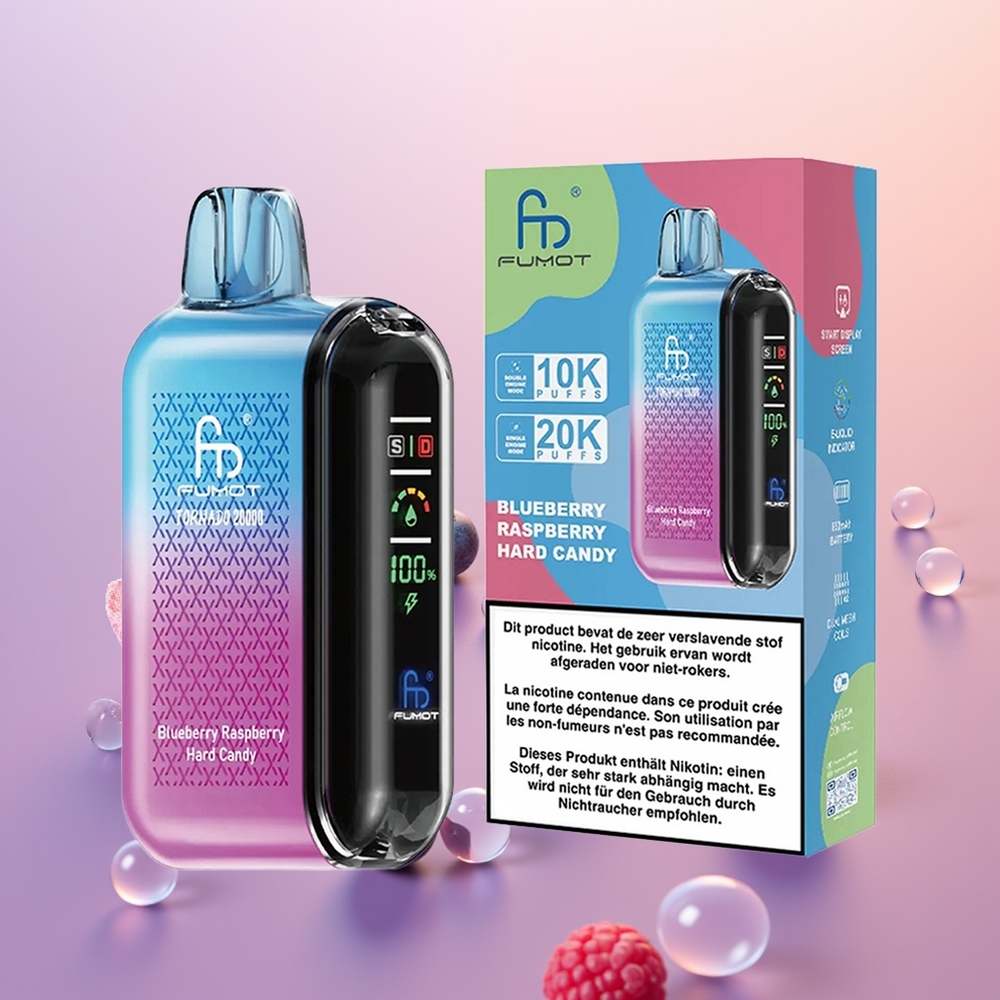 Fumot Tornado 20000 Blåbær Hindbær Hård Candy med Dual Mesh Coil og Smart Display