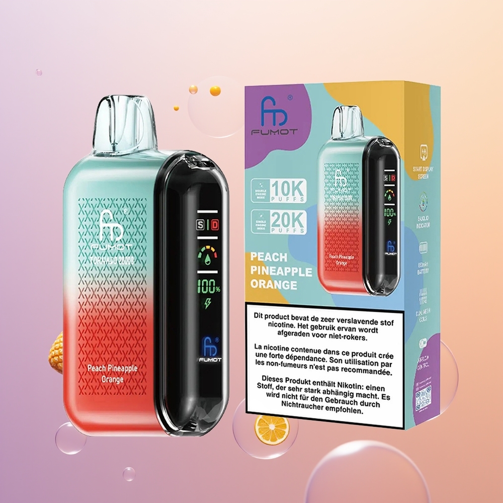 Fumot Tornado 20000 Fersken Ananas Appelsin Dual Mesh Coil Smart Display