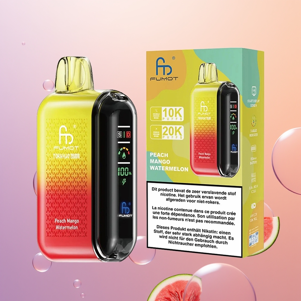 Fumot Tornado 20000 Fersken Mango Vandmelon Dual Mesh Coil Smart Display