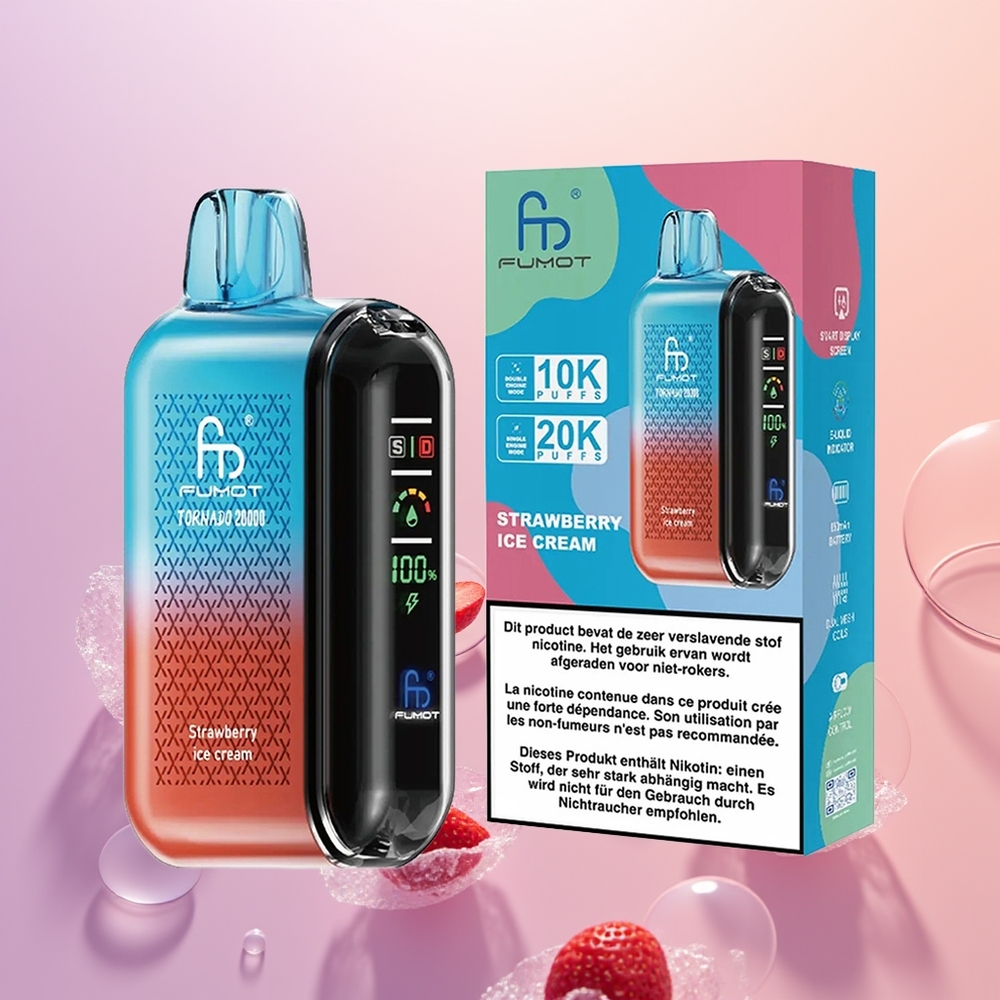Fumot Tornado 20000 Jordbær Is med Dual Mesh Coil og Smart Display