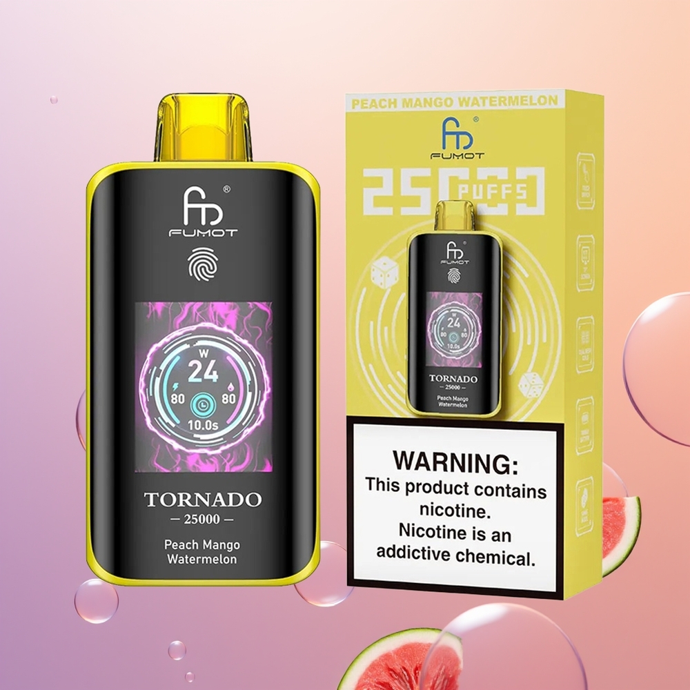 Fumot Tornado 25000 Fersken Mango Vandmelon HD Skærm Type-C Opladning