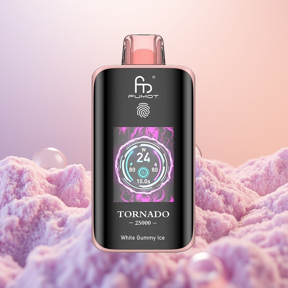 Fumot Tornado 25000 Hvid Gummy Is med HD-skærm og Type-C opladning