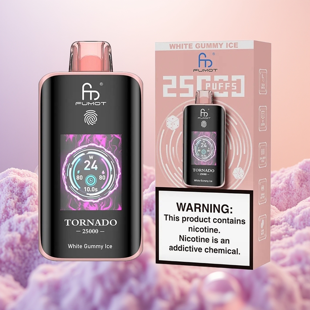 Fumot Tornado 25000 Hvid Gummy Is med HD-skærm og Type-C opladning