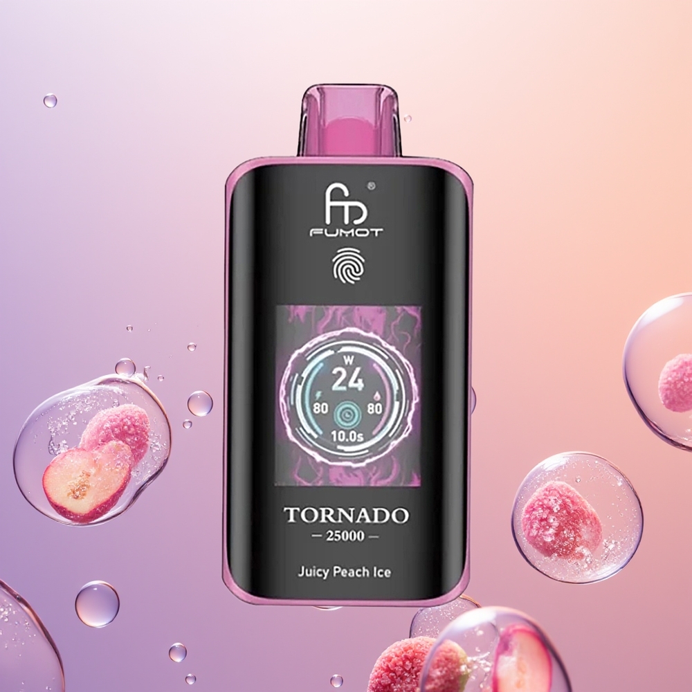 Fumot Tornado 25000 Saftig Fersken Is med HD-skærm og Type-C-ladning