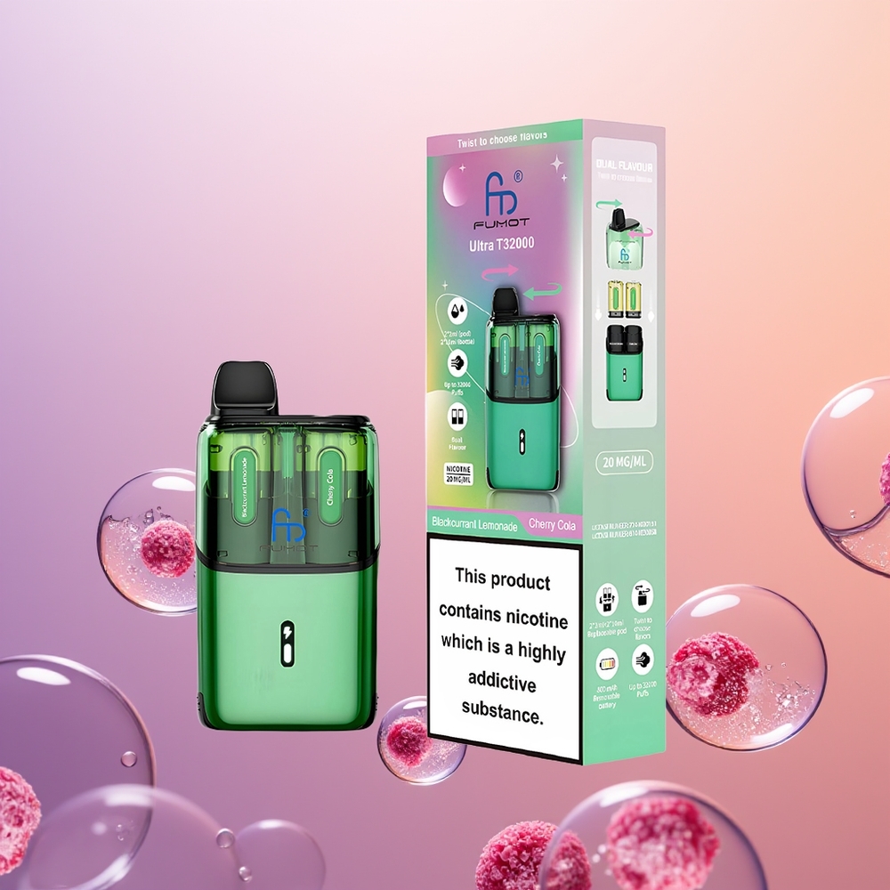 Fumot Ultra T32000 Sortsolbærsaftevand - Kirsebærcola med 800mAh & Mesh Coil