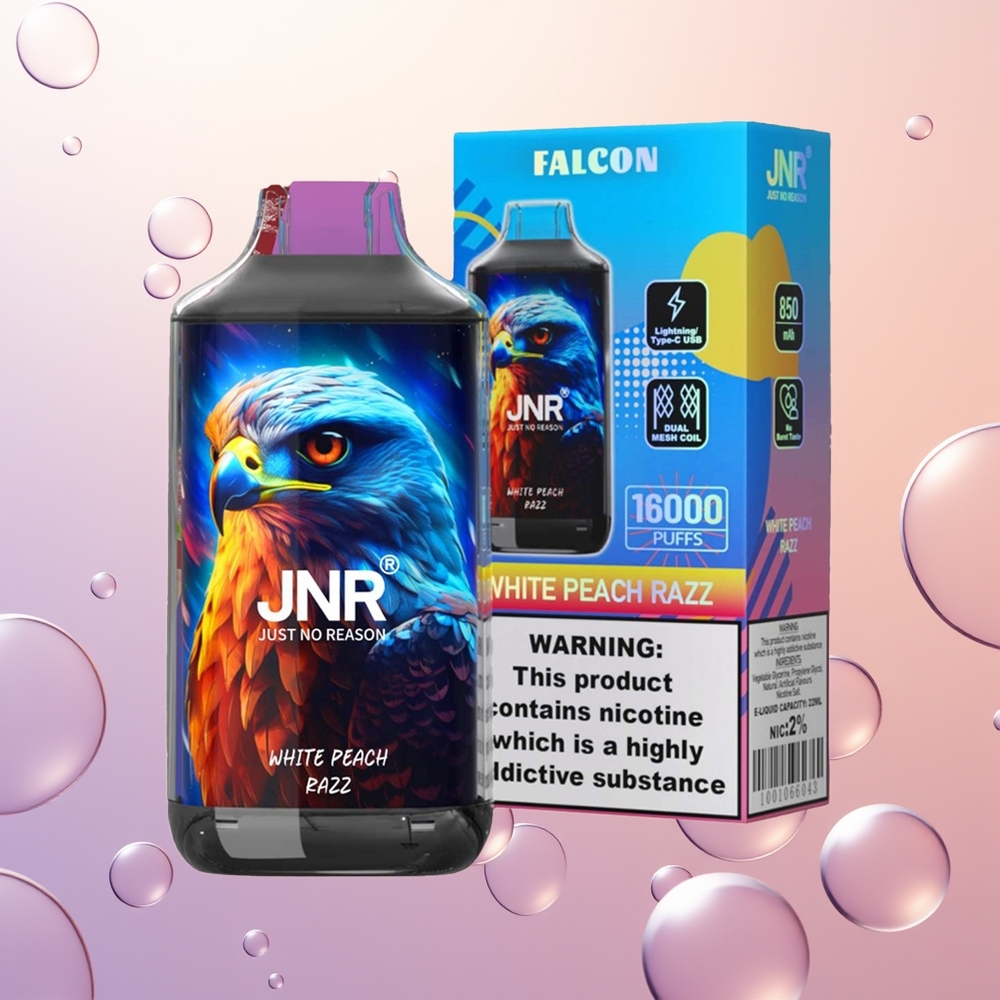 JNR Falcon 16000 Hvid Fersken Razz 850mAh Dual Mesh Coil