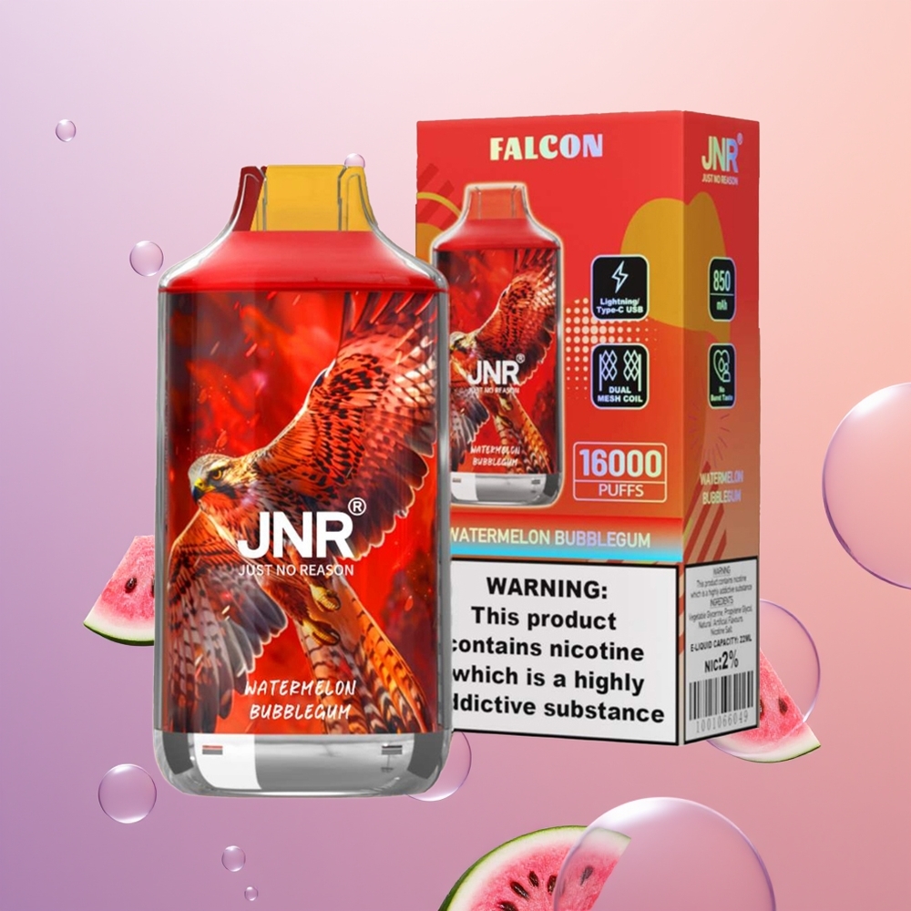 JNR Falcon 16000 Vandmelon Bubblemund Dual Mesh & Type C LED 850mAh 22ml 0%2%