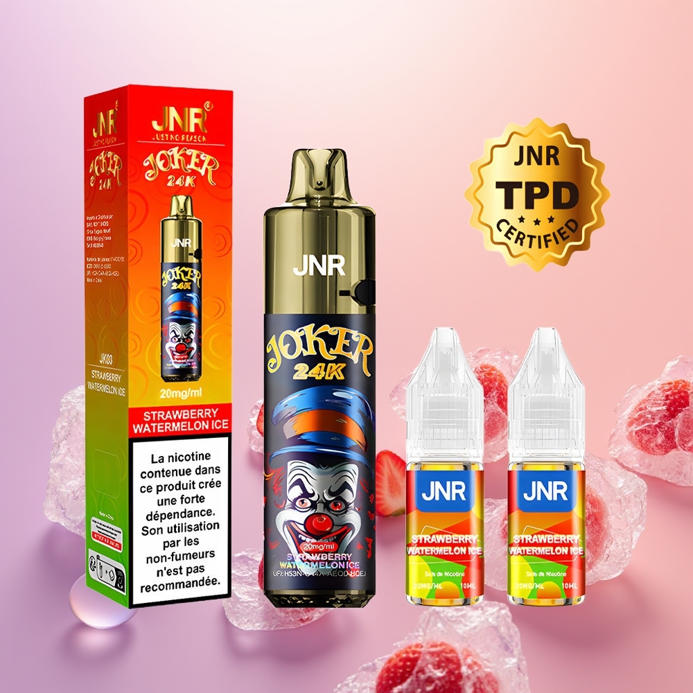 JNR Joker 24K Jordbær Vandmelon Is med 2% Nikotin og Synligt E-liquid Niveau