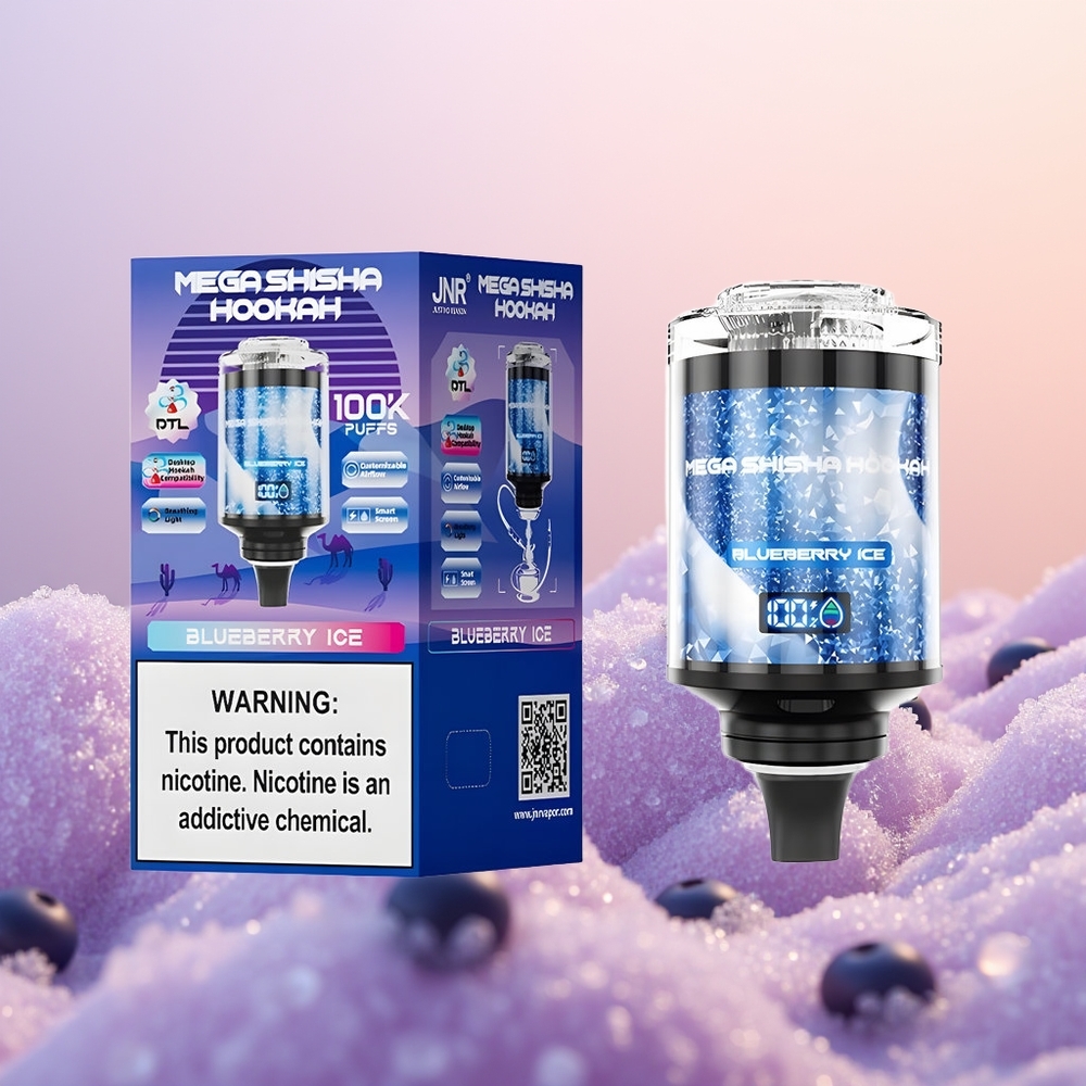JNR Mega Shisha Hookah 100K Blåbær Is med 60ml Kapacitet og 2200mAh Batteri