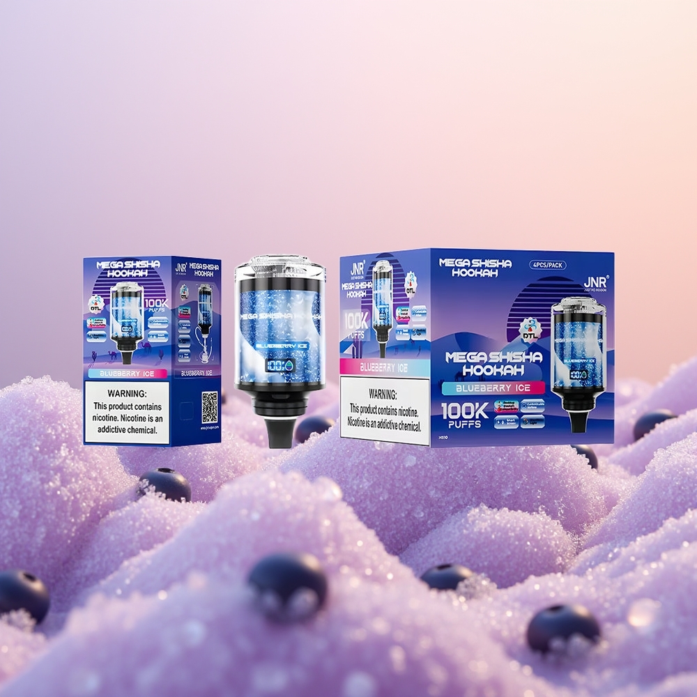 JNR Mega Shisha Hookah 100K Blåbær Is med 60ml Kapacitet og 2200mAh Batteri