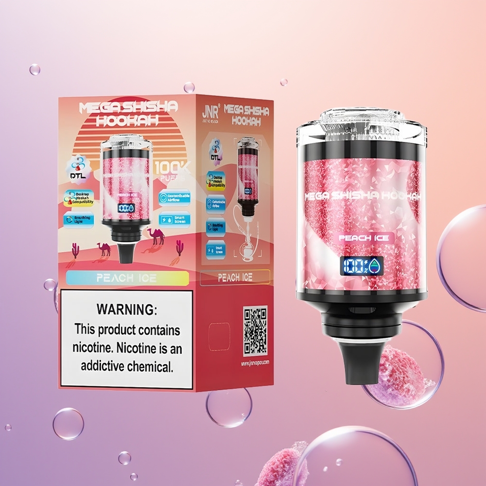 JNR Mega Shisha Hookah 100K Fersken Is med 60ml og 2200mAh