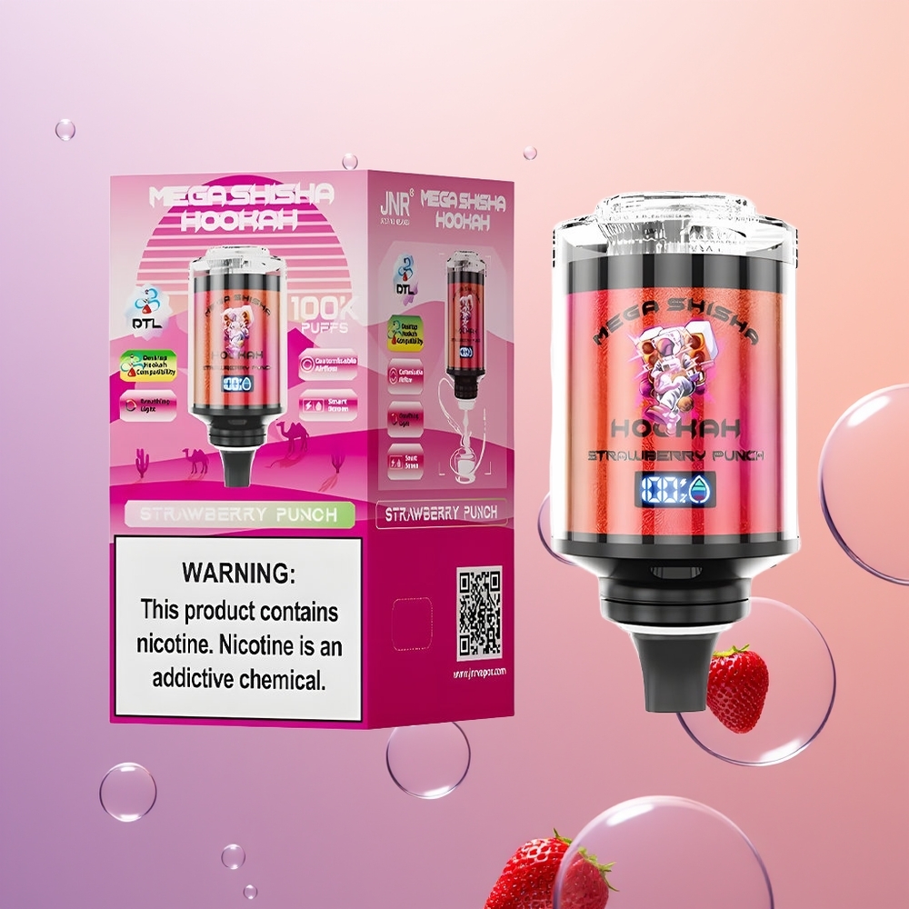 JNR Mega Shisha Hookah 100K Jordbær Punch med 60ml Kapacitet og 2200mAh Batteri