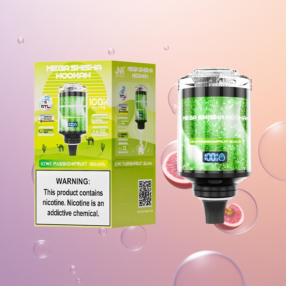 JNR Mega Shisha Hookah 100K Kiwi Passionfrugt Guava 2200mAh Justerbar Luftstrøm
