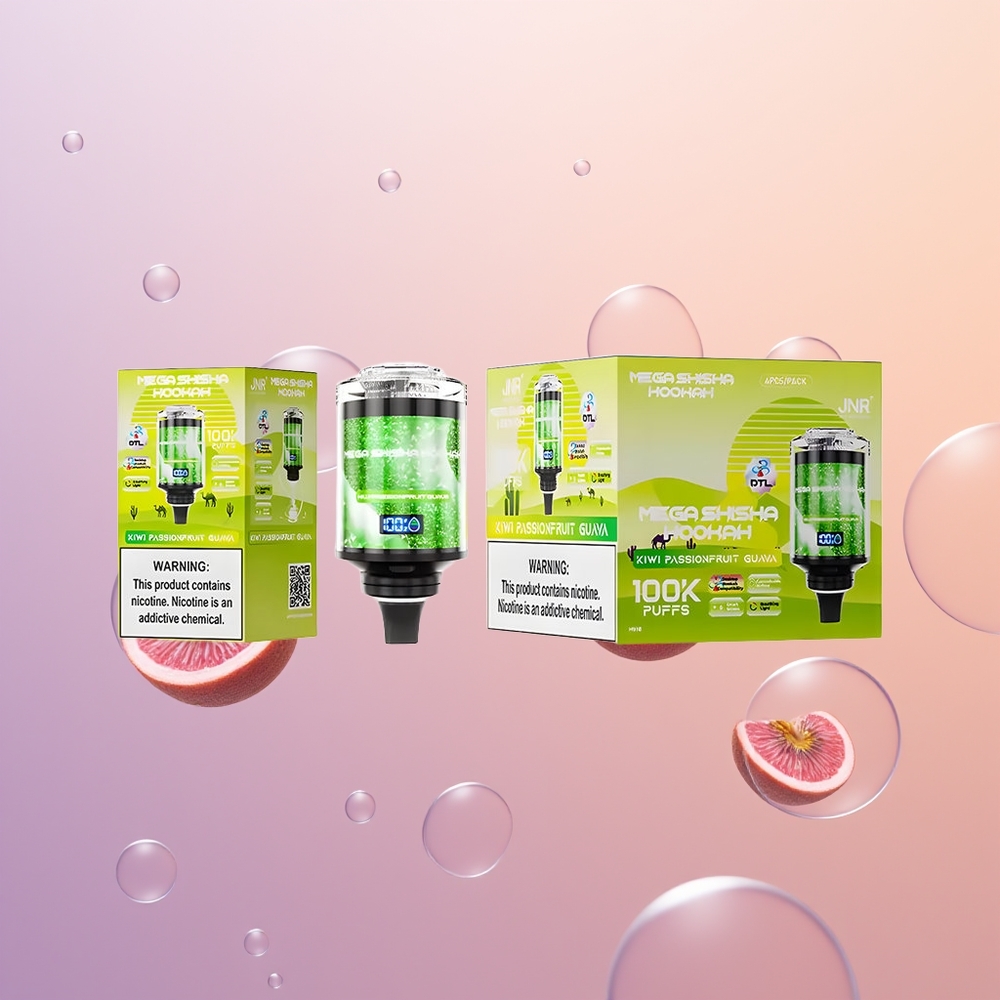 JNR Mega Shisha Hookah 100K Kiwi Passionfrugt Guava 2200mAh Justerbar Luftstrøm