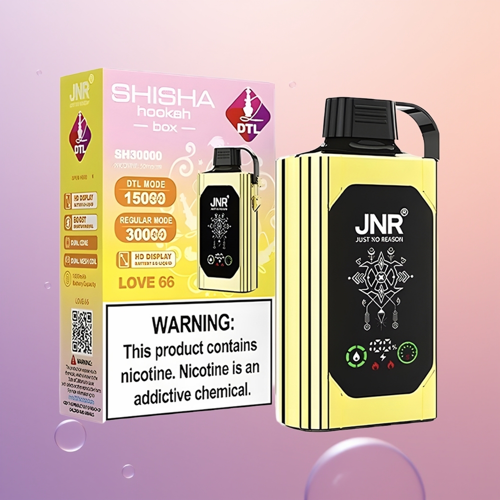 JNR Shisha Hookah Box 20500 Kærlighed 66 HD Skærm Dual Mesh Coil & Dual Core 25ml Type-C Hurtigopladning