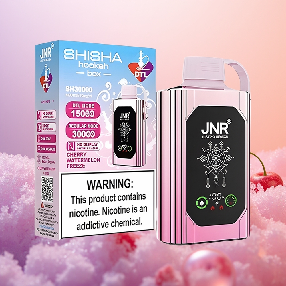 JNR Shisha Hookah Box 20500 Kirsebær Vandmelon Frost med HD-display og 25ml e-væske