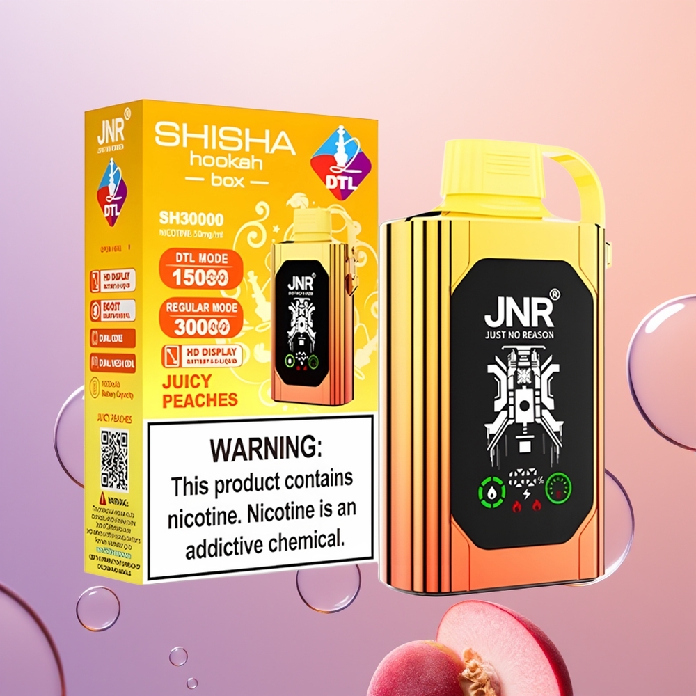 JNR Shisha Hookah Box 20500 Saftige Fersken HD Skærm & Dobbelt Mesh Spole