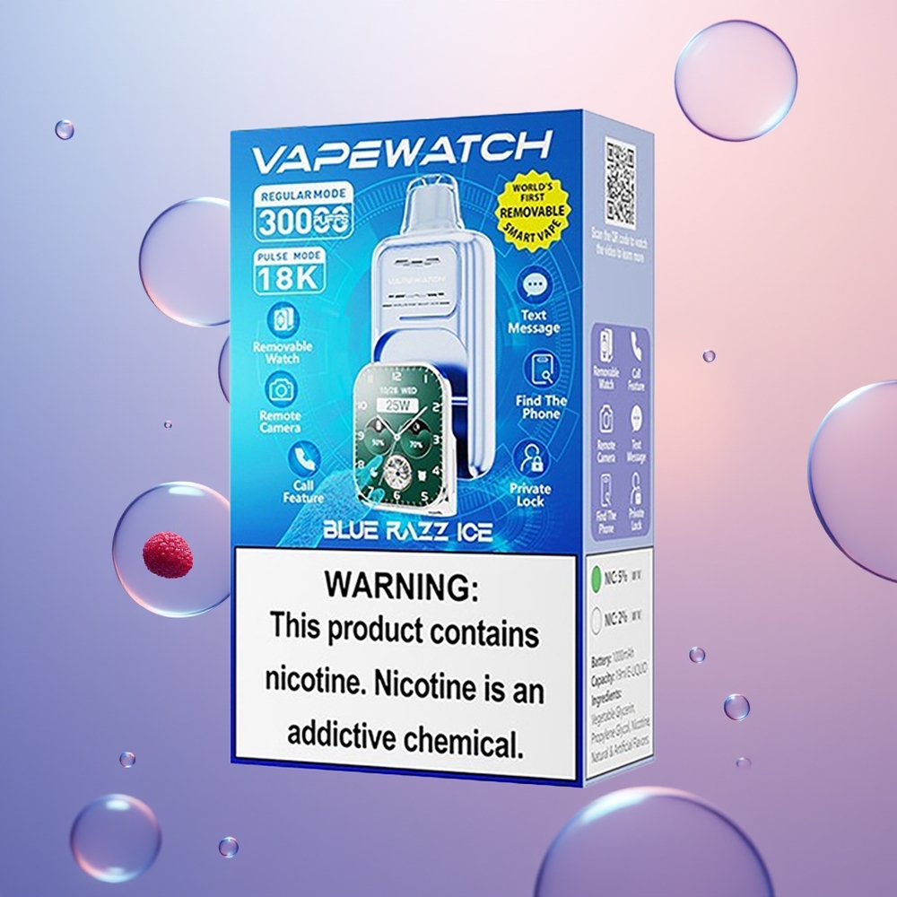 JNR VapeWatch 30000 Blå Hindbær Is Dual Mesh Coil Type-C Quick Charge