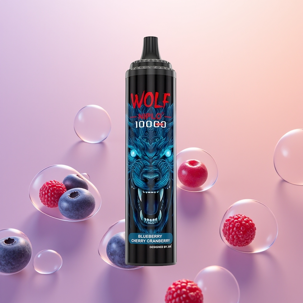 JNR Wolf Niplo 10000 Blåbær Kirsebær Tranebær 20ml Type-C Hurtigladning 1.0 Ohm Mesh